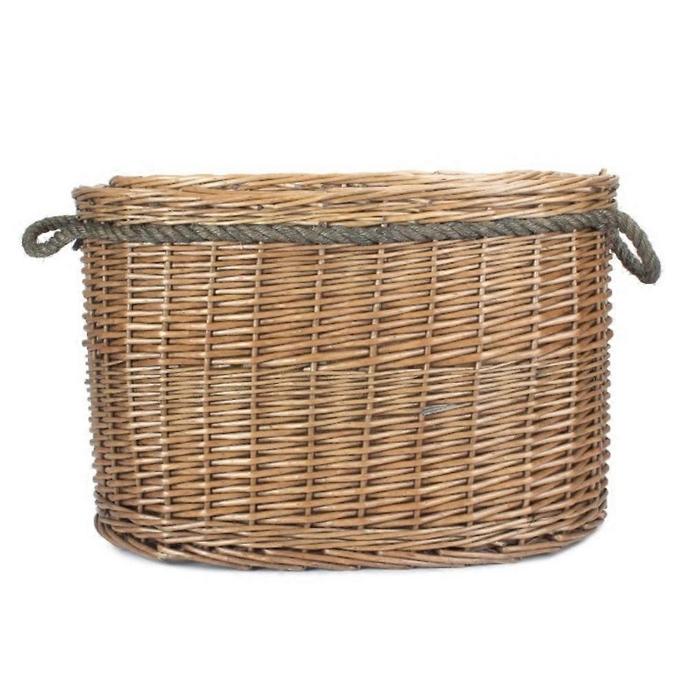 Oval Rope Handled Wicker Log Basket