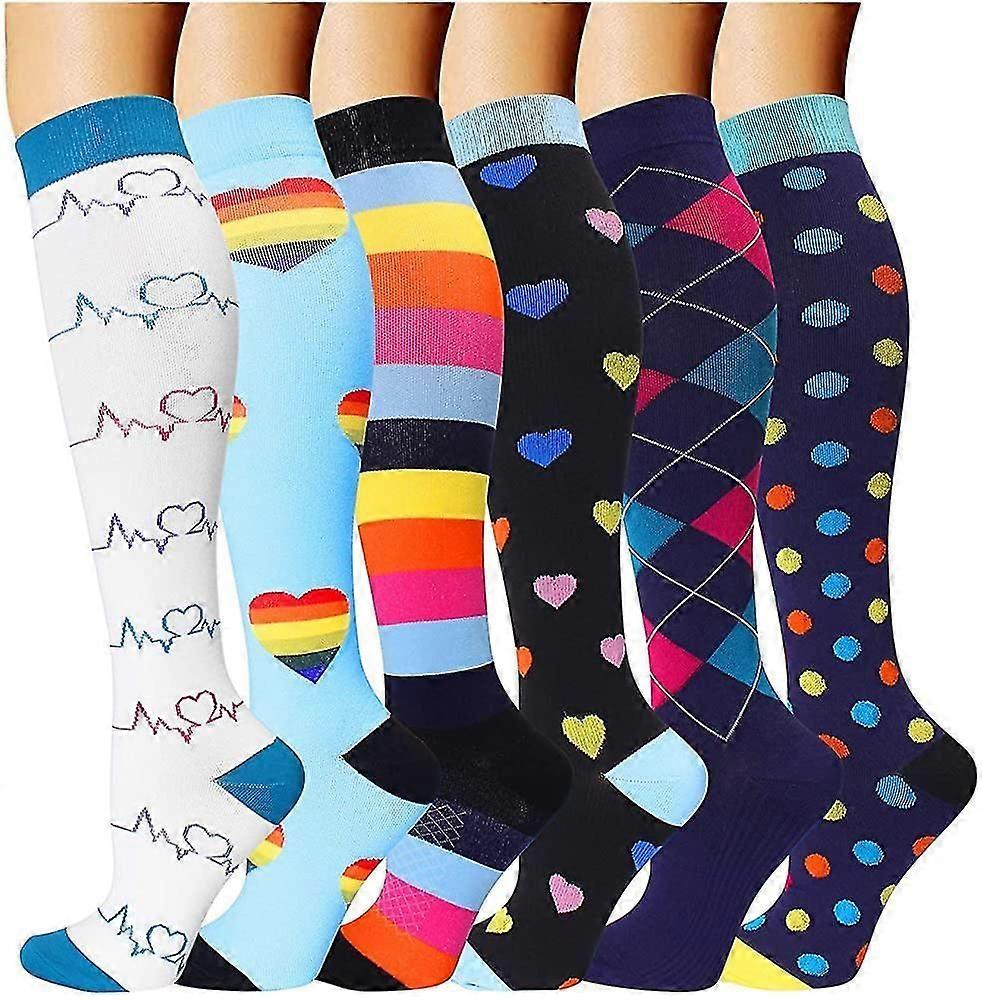 6 Pairs Compression Socks For Men And Women Nursing Athletic Travel