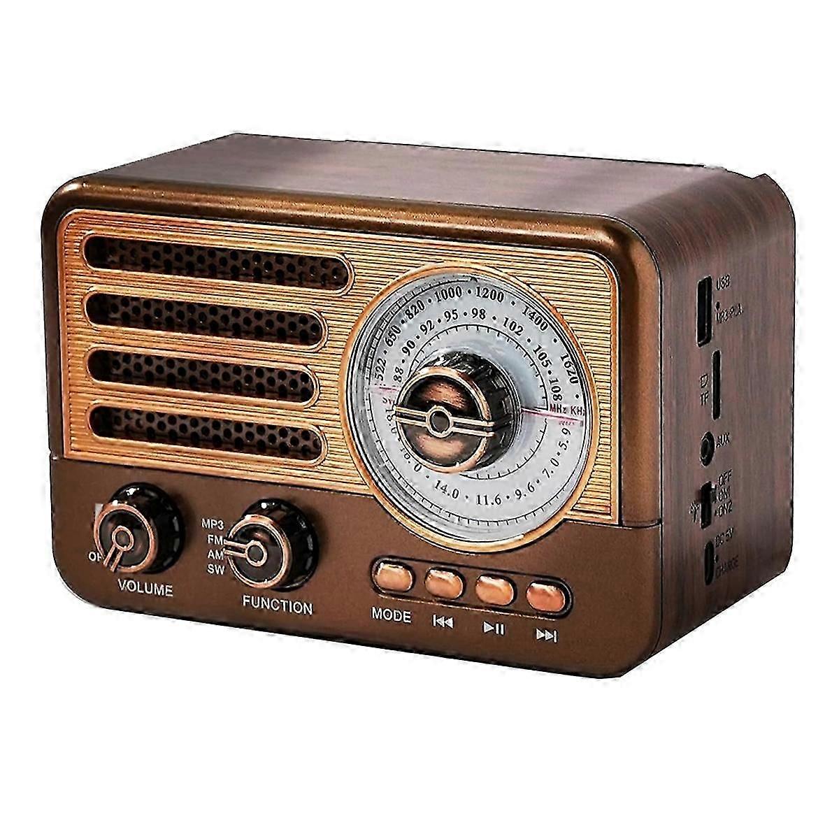 Portable Retro Radio Mini FM/AM/SW Radio Receiver Vintage Bluetooth Speaker with LED Flashlight Support TF Card USB AUX