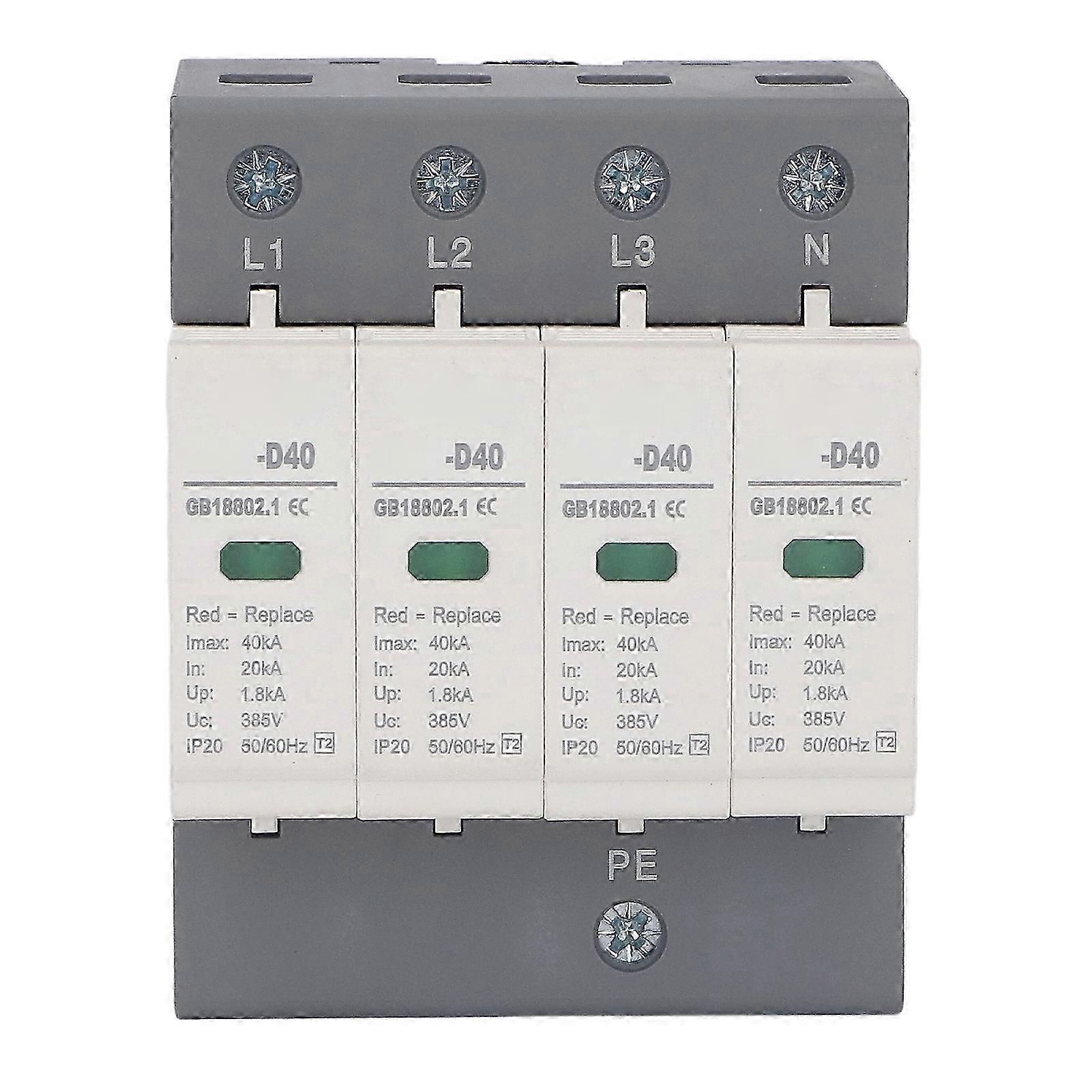 4P Surge Protective Device IP20 Overvoltage Arrester Protector 385V AC 36MM Rail Mounting