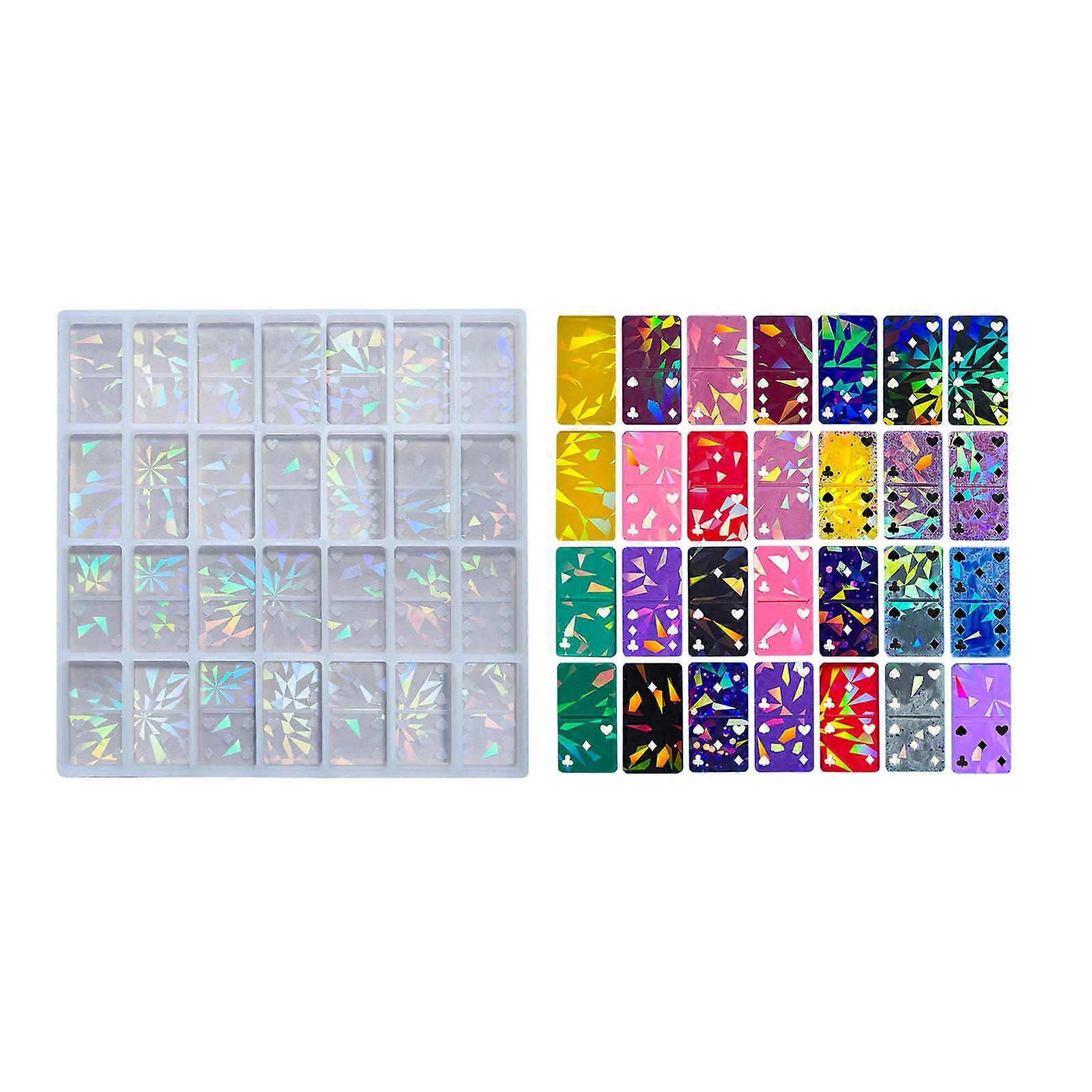 Flexible Sturdy Silicone Dominoes Mold With Holographics Effect 28 Compartments Portable for Resin and Clay Creation Clear