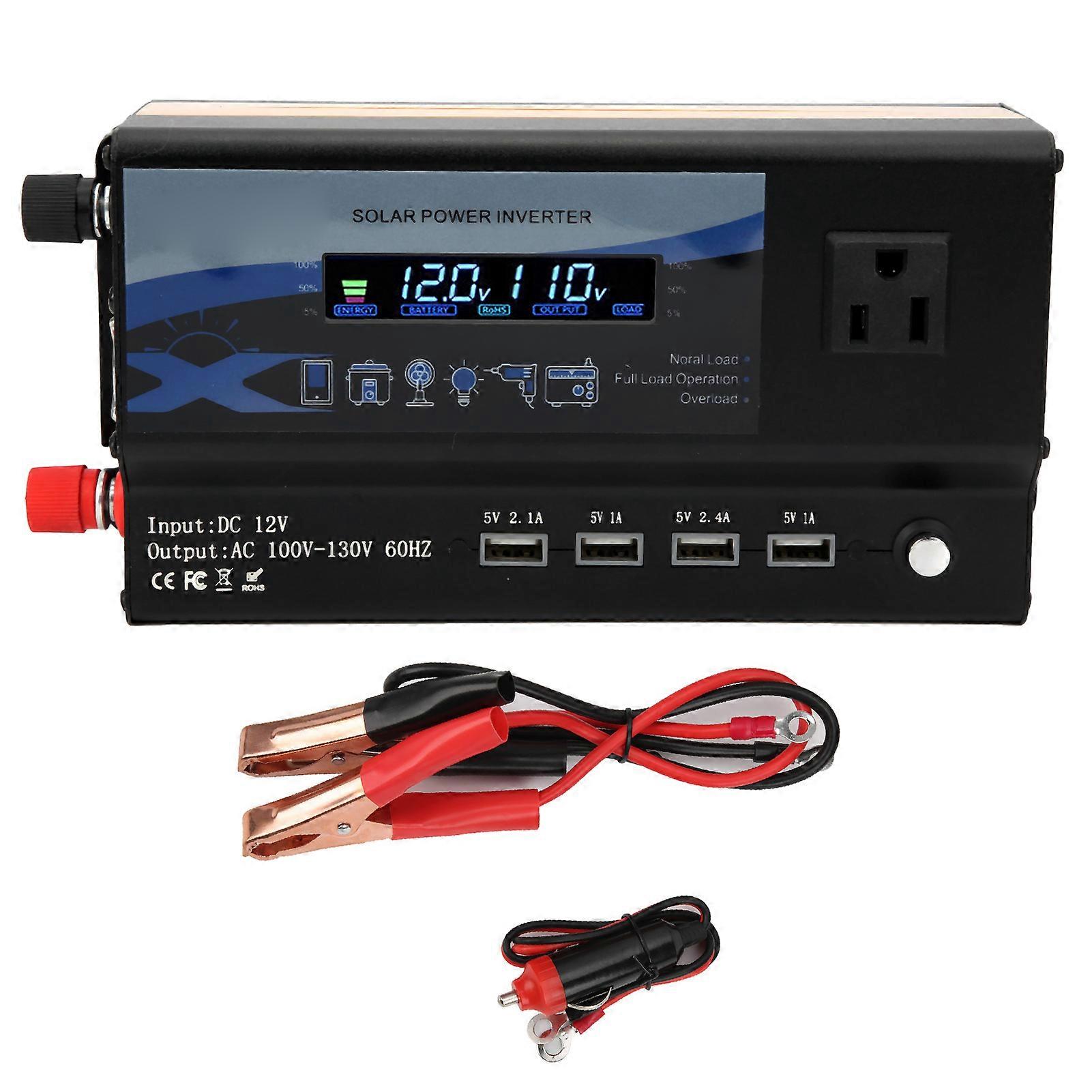 4000W 12V‑110V USB Power Inverters with LED Color Ambient Light 4 USB Charger Modified Sine Wave Converter
