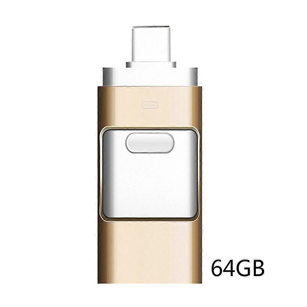 Encryption Type-c Computer 3-in-1USB Flash Drive Double-sided Plug for Video Photos Music File Backup Gold