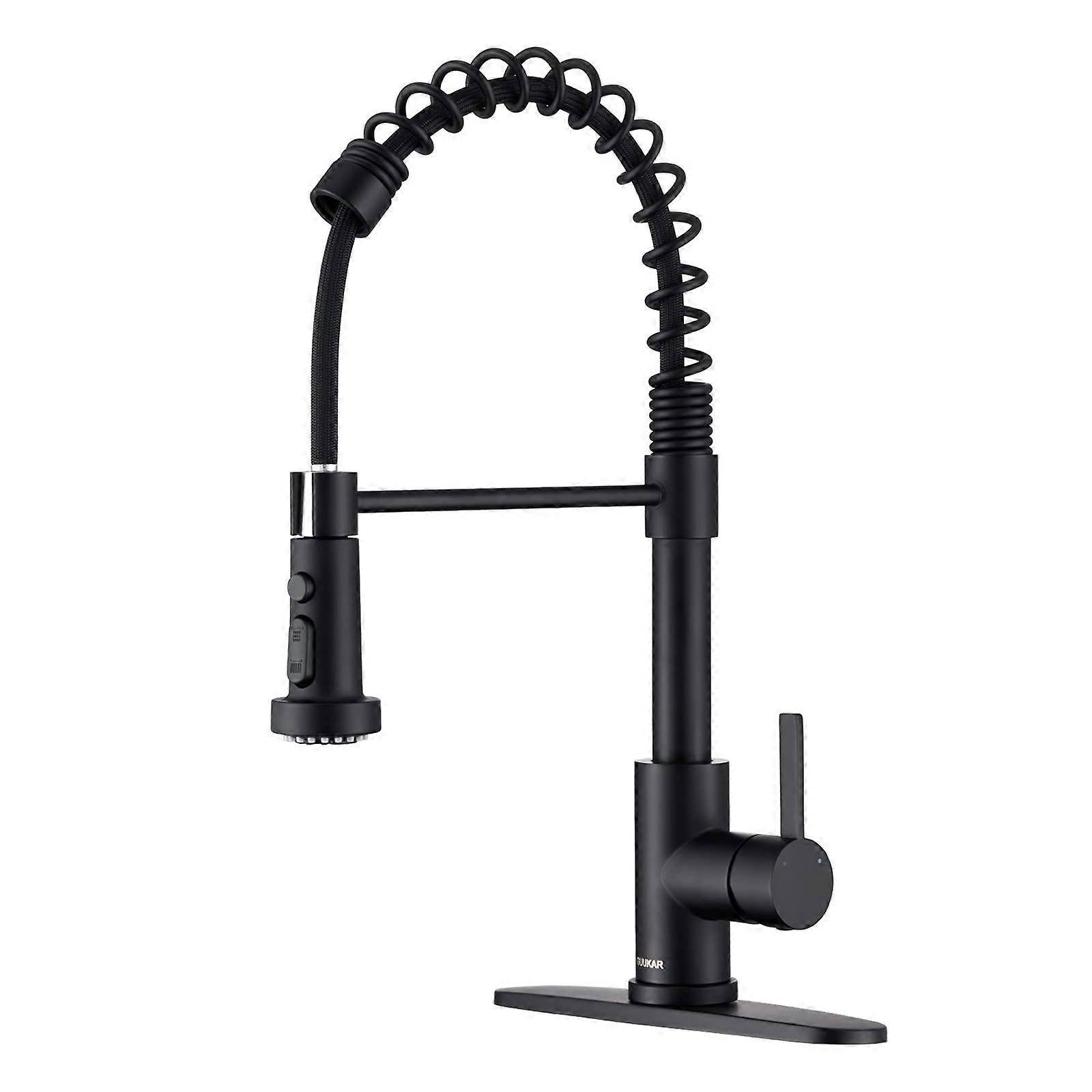 Kitchen Sink Faucet Black Pull-Down Sprayer, Modern Commercial Spring-Loaded Kitchen Faucet