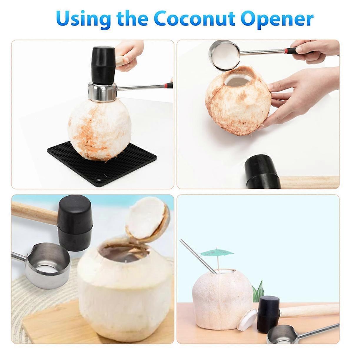 Coconut Opener Tool Set,Safe Easy to Open Young Coconut Tool