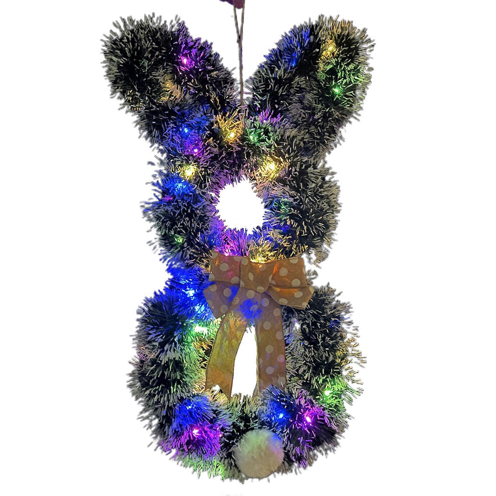 תליון ארנב חג הפסחא מתקפל הוביל זר ארנב עם קישוט פפיון לבית פסטיבל מסיבת דלת קדמית קישוט מתנה אספקה לבן