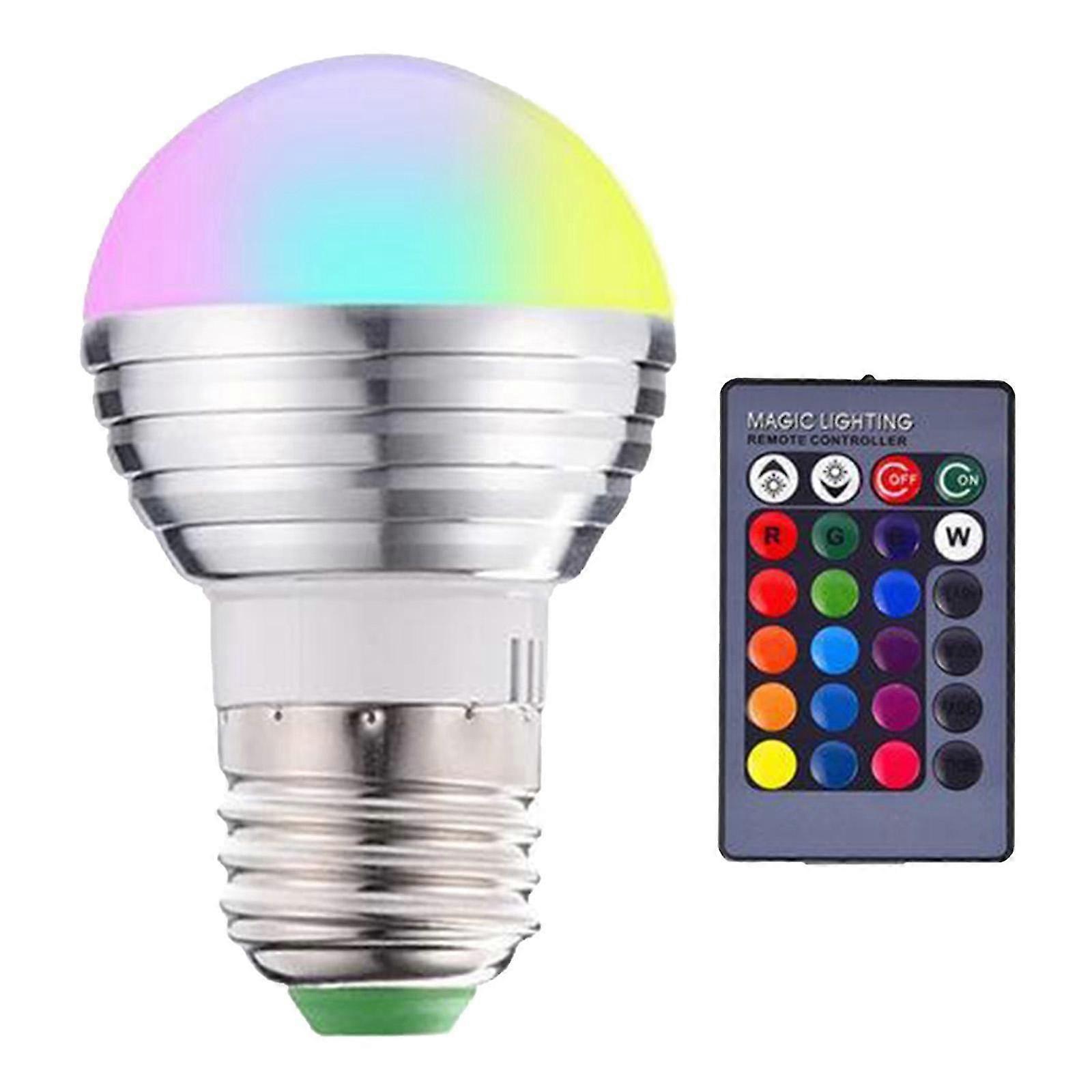 16 COLOUR CHANGING RGB LED LIGHT BULB LAMP WITH IR REMOTE CONTROL 3W E27