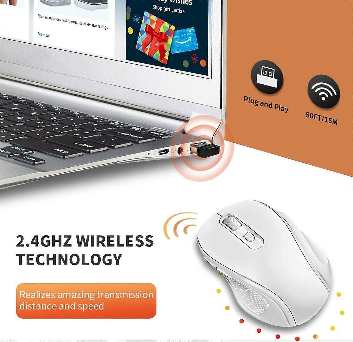 Wireless Mouse, 2.4G Wireless Mouse Portable Mice with Nano Receiver, for Laptop,Notebook (White)