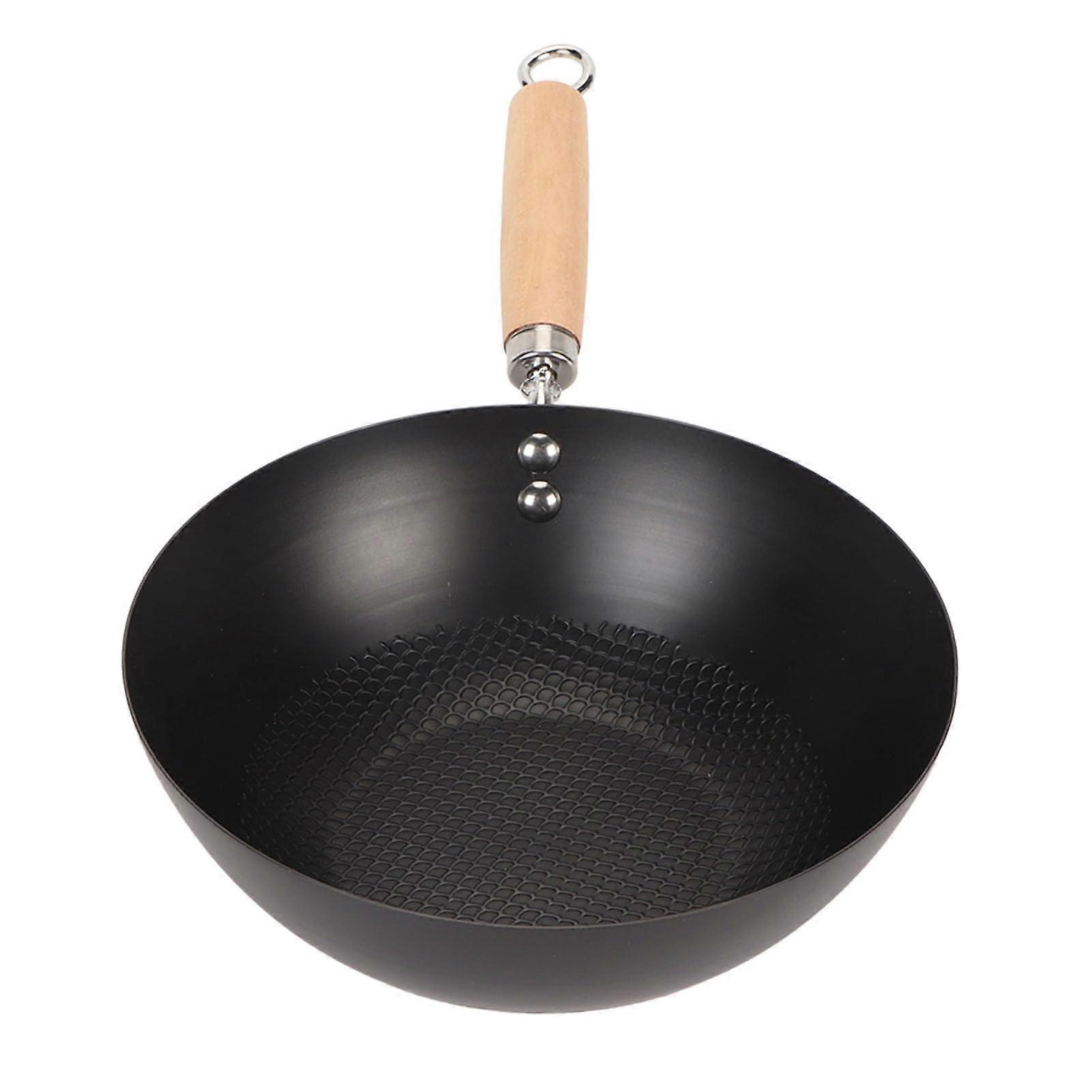 Carbon Steel Wok Set with Lid, 20cm Stir-Fry Pan for Even Heating, Chinese Cooking, Durable Material