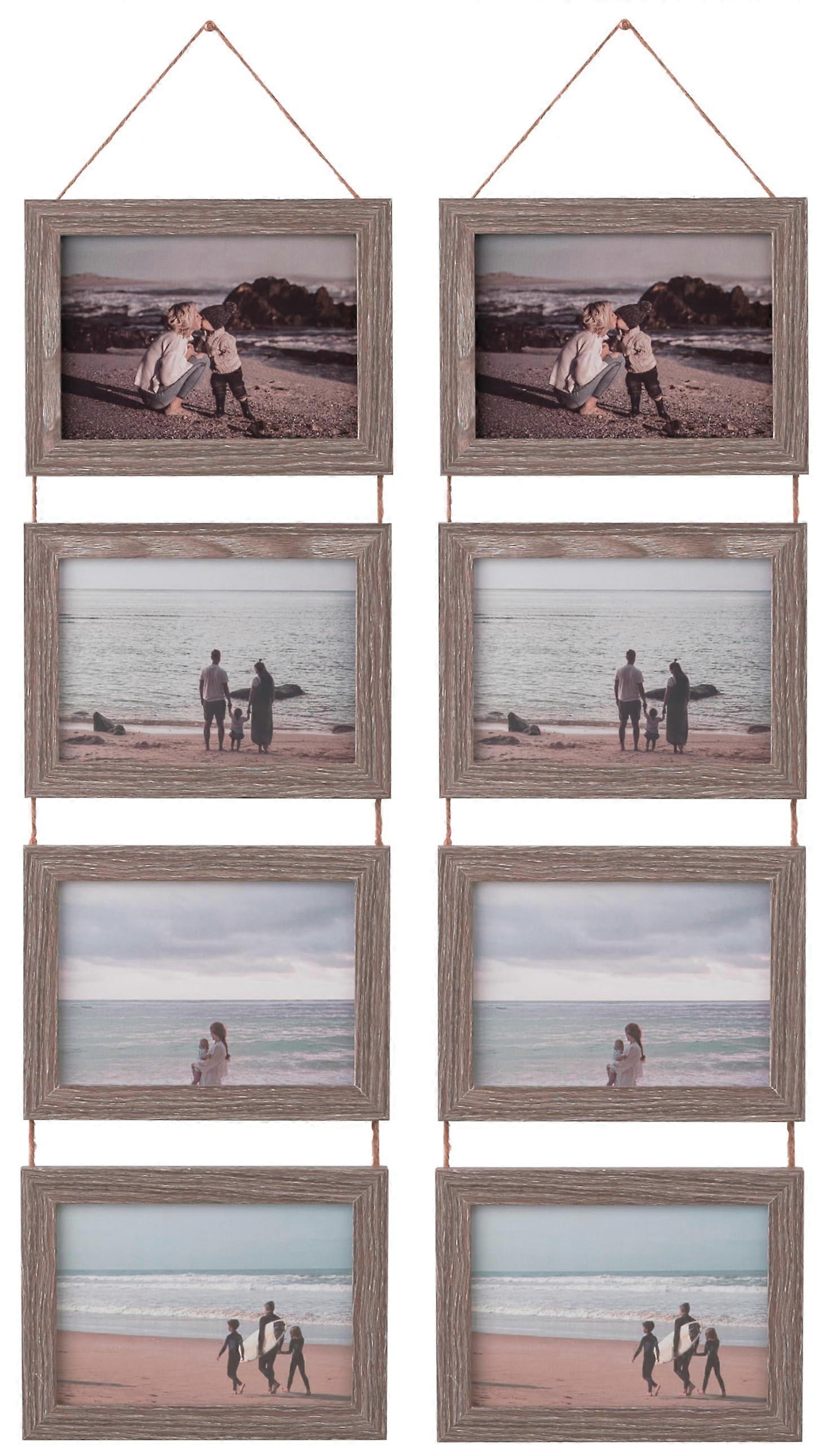 5x7 Hanging Picture Frames, 2 Pack Wall Picture Frames with Real Glass, Folding Picture Frame Displays 4 Photos for Wall Decor, Grey