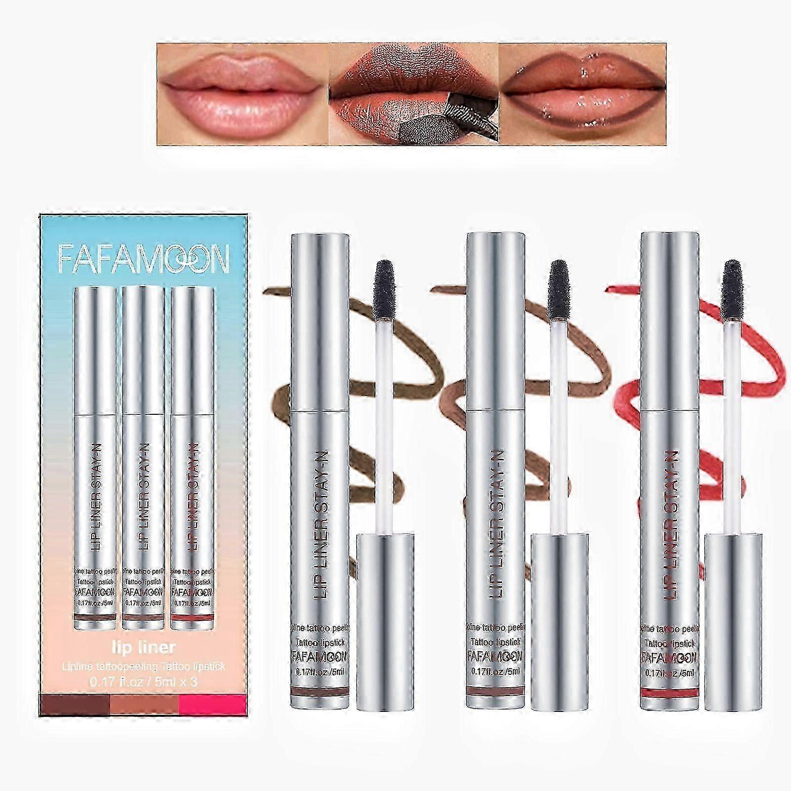 Juego de delineador de labios 3PCS, tatuaje de delineador de labios despegable, mancha de labios despegable, mancha de labios impermeable de larga duración despegable, brillo de labios de acabado mate a prueba de transferencia