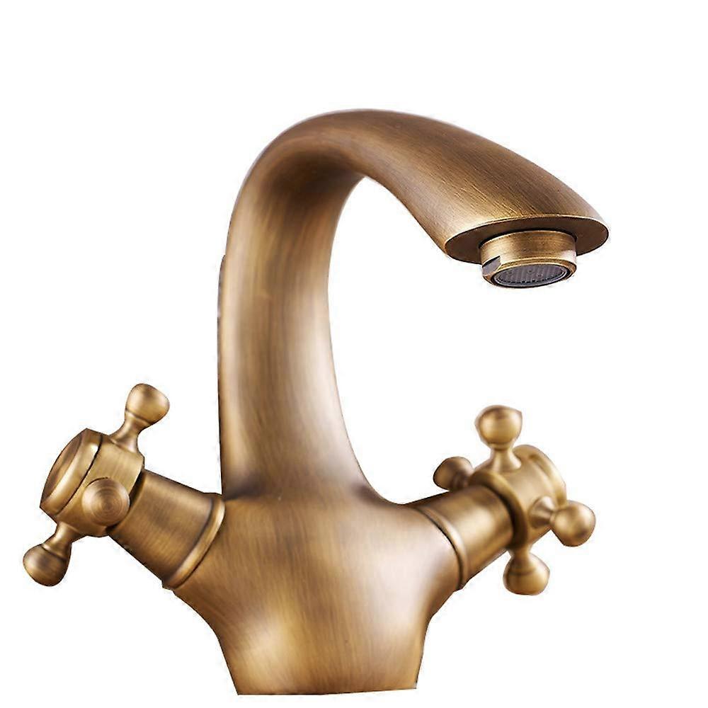 Antique Face Faucet All Copper, Two Handle Hot and Cold Mixer, Bottom Basin Bathroom Faucet for Vintage Style Bathrooms