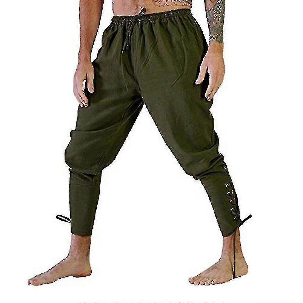 Mannen Enkel Banded Lace Up Broek Middeleeuwse Middeleeuwen Viking Navigator Piraat Kostuum Broek