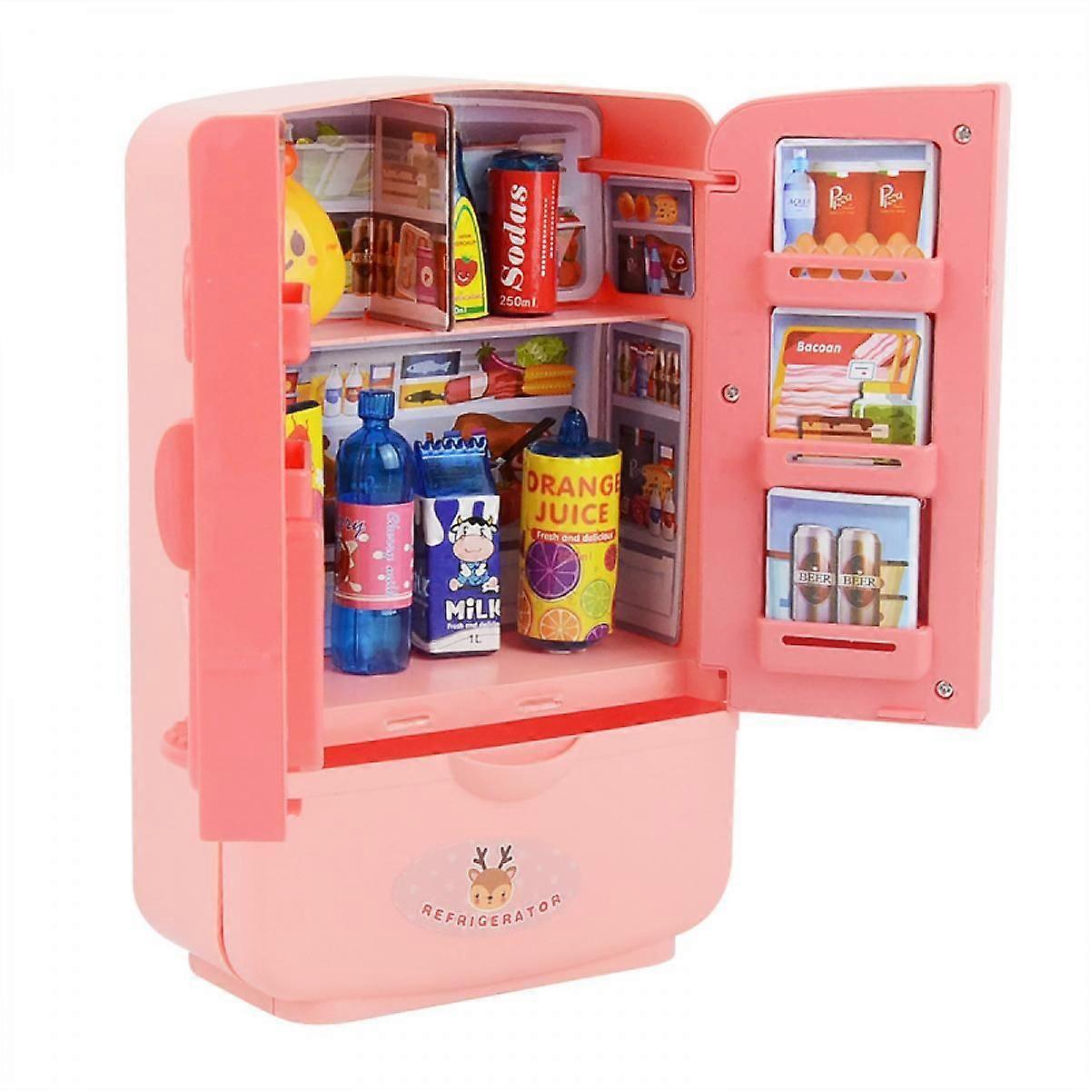 Casa delle bambole Frigorifero Mini Frigo Giocattolo con Mini Set