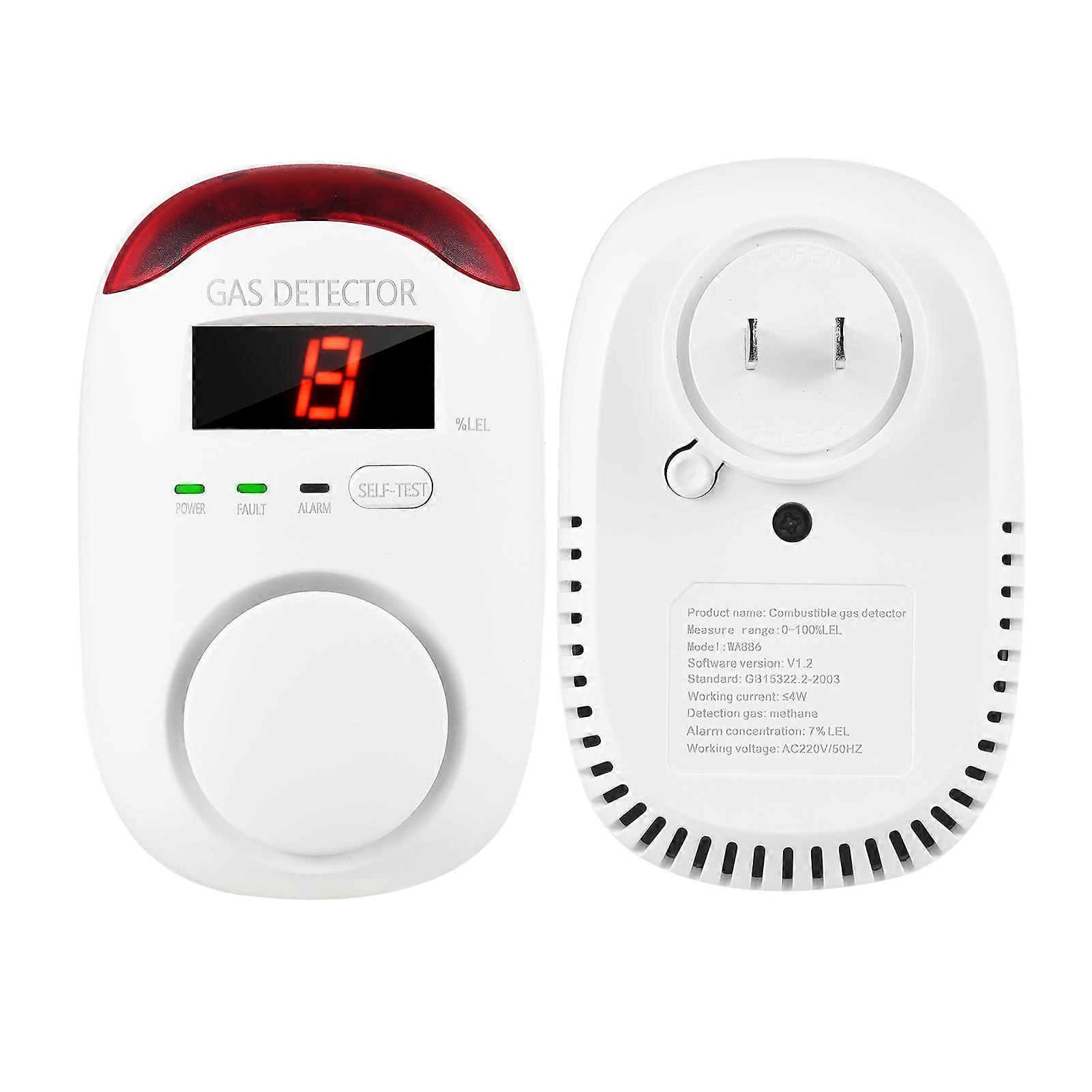 Smoke Plug-in Type Alarm LED Digital Display Combustible Gas Leak Detector Methane Monitor with Voice Warning for Home Kitchen
