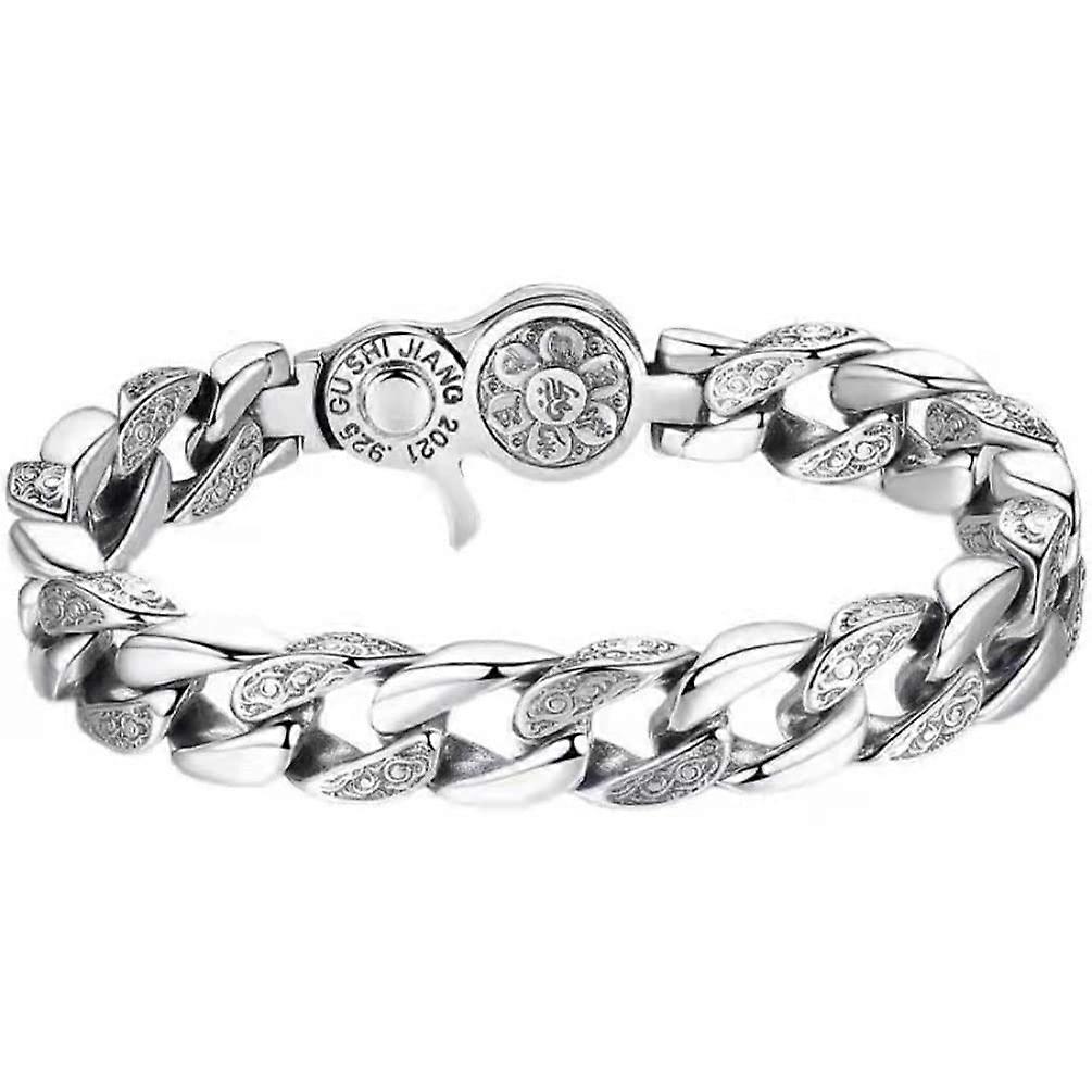 Personality Retro Bracelet for Men, 22cm Masculine Twist Rope Cuban Chain with Carved Sanskrit Words, Durable Design