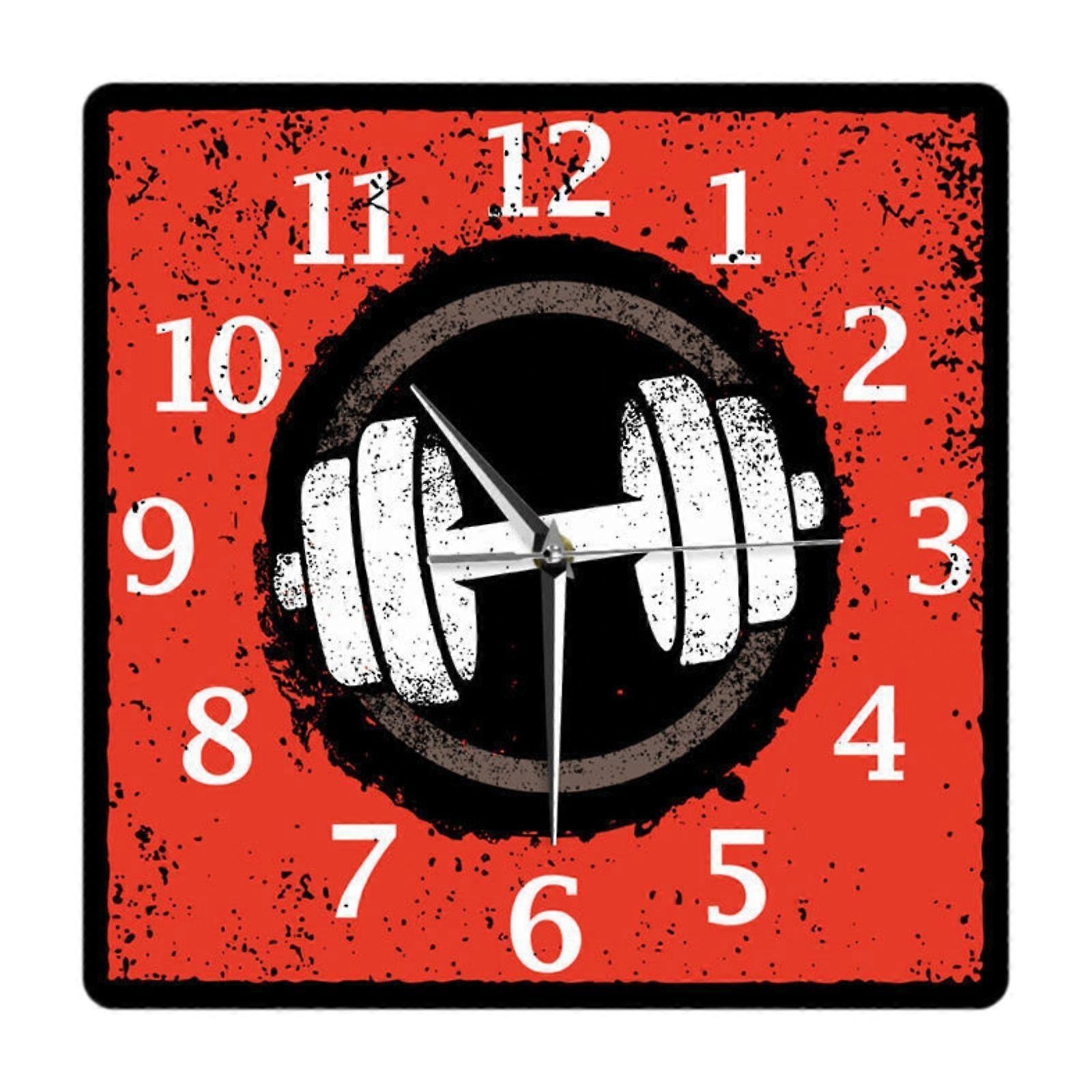 Wall Hanging Clock with Dumbbell Printed 30x30cm for Kitchen Multifunctional