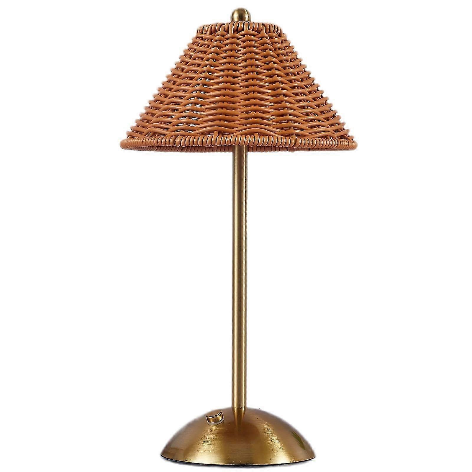 Rattan Table Lamp, Cordless Boho Wicker Desk Lamp Rechargeable Bamboo Night Light