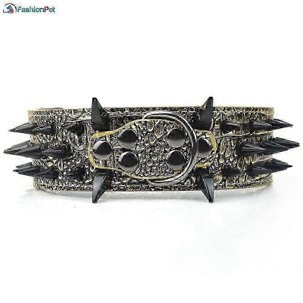 2025 High Quality Width PU Leather Big Dog Collar with Black Sharp Spikes Studded for Large Dog Pitbull Mastiff KI