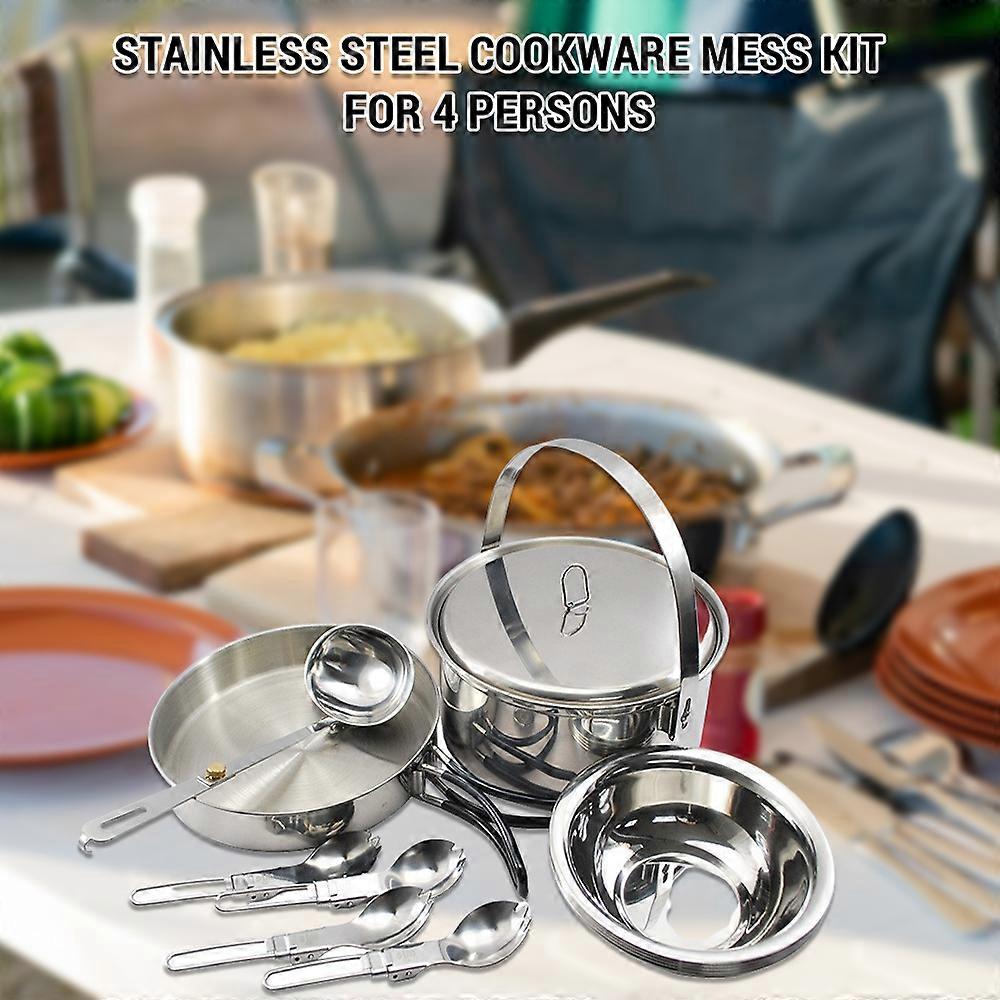 Camping Cookware Mess Kit for 4, 2.5L Pot, Pan & Bowls Set