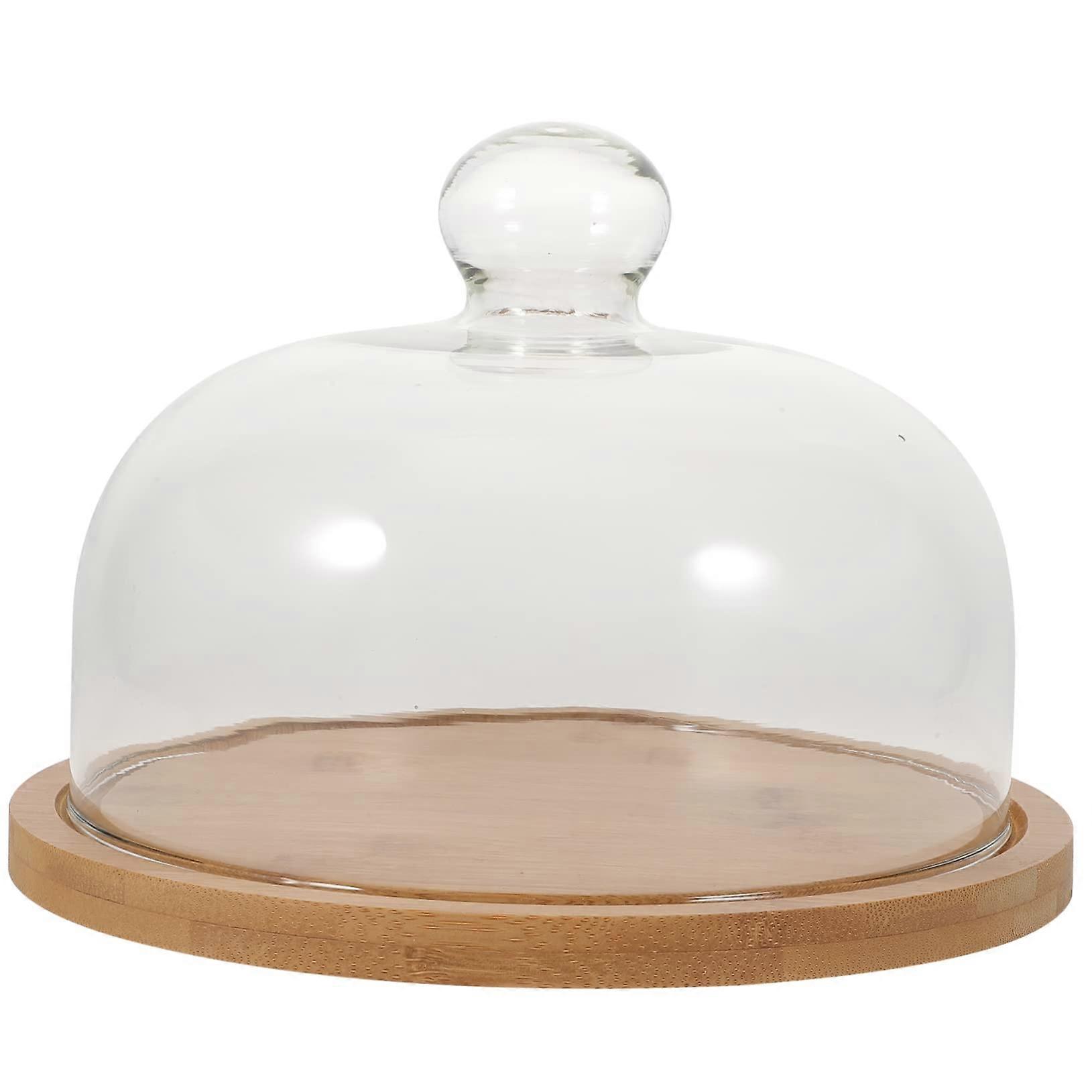 1 Set Dust Cover with Wooden Top Food Safe Cake Cover Transparent for Dining Room Reusable Easy to Clean with Practical Handle