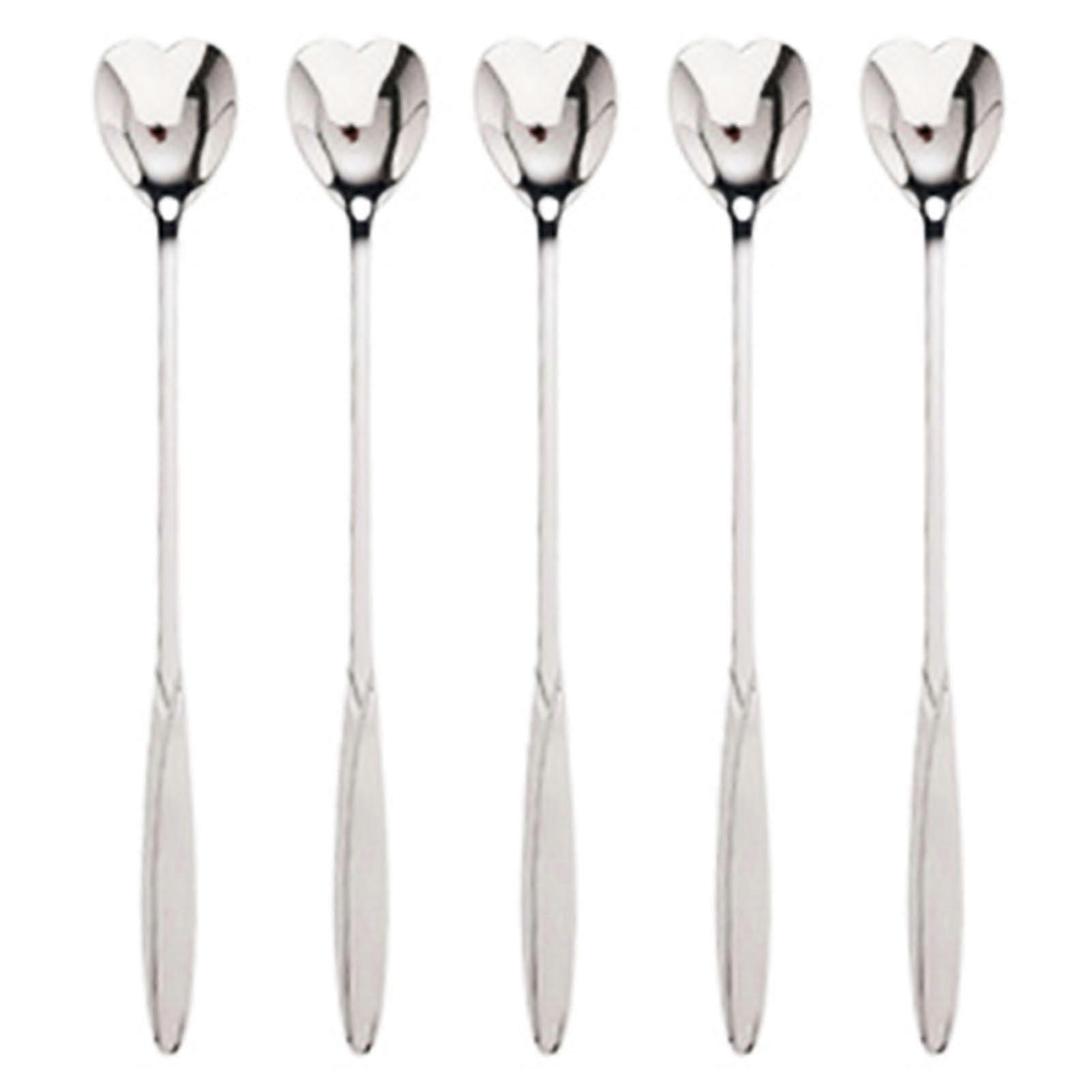 Tea Spoon Set, Stainless Steel Long Handle Coffee Mixing Spoon, Flower Heart Shape Demitasse Scoop 5 Pack for Cafe Use