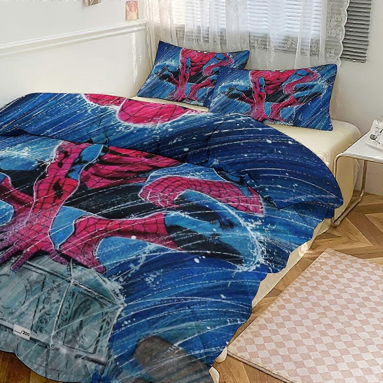 3-Piece Bedding Set Featuring Spiderman Print Including 1 Quilt Cover and 2 Pillowcases for Adults and Teens, Compatible with Various Brands