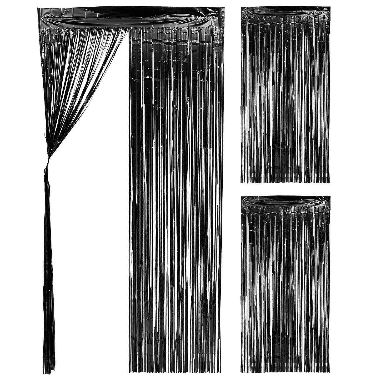 Fringe Curtain Photoshoots Privacy Protection Black Rectangular User-Friendly Installation Design Christmas Party Decorations 1M*2M 3Pcs