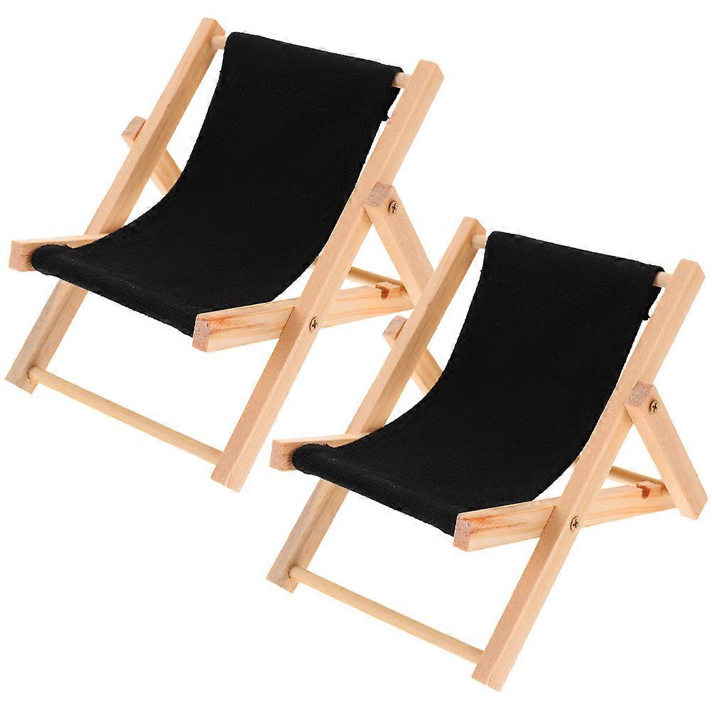 Creative Phone Holder Beach Chair Shape Foldable Design Black 2Pcs