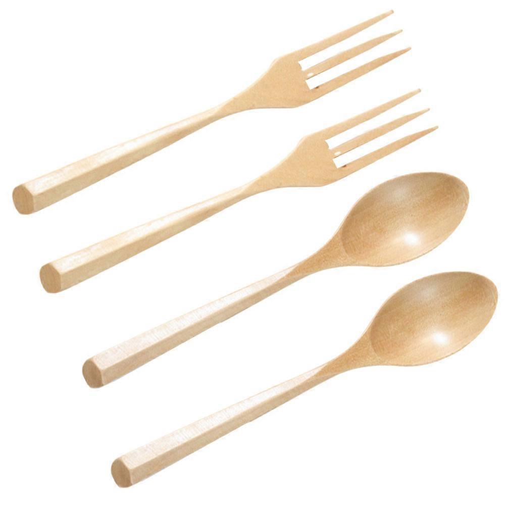 Cutlery Utensil Set Wooden Cutlery Party Fork Spoon Kit Tableware Accessories Beige Eating 1Set