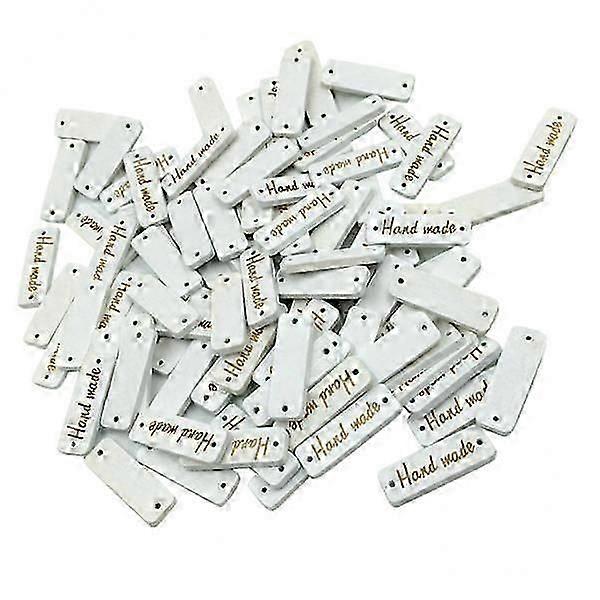 4x50 Piece Handmade Label Wooden Buttons Tags for Scrapbooking 30mm White