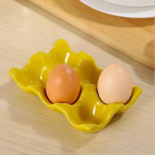1 Pcs (Yellow) Egg Storage Tray, Ceramic Egg Container for Refrigerator