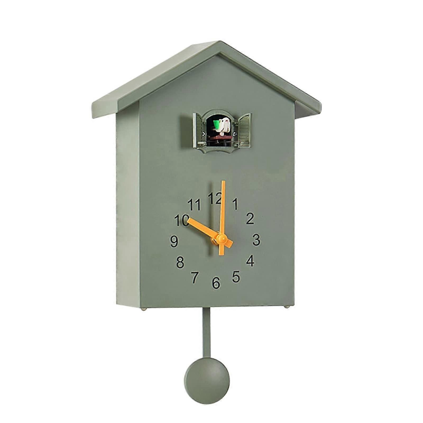 Cuckoo Clock Wall Clock with Bird Voice and Pendulum, Modern Decorative Green Wall Clock with Night Sleep Function for Living Room