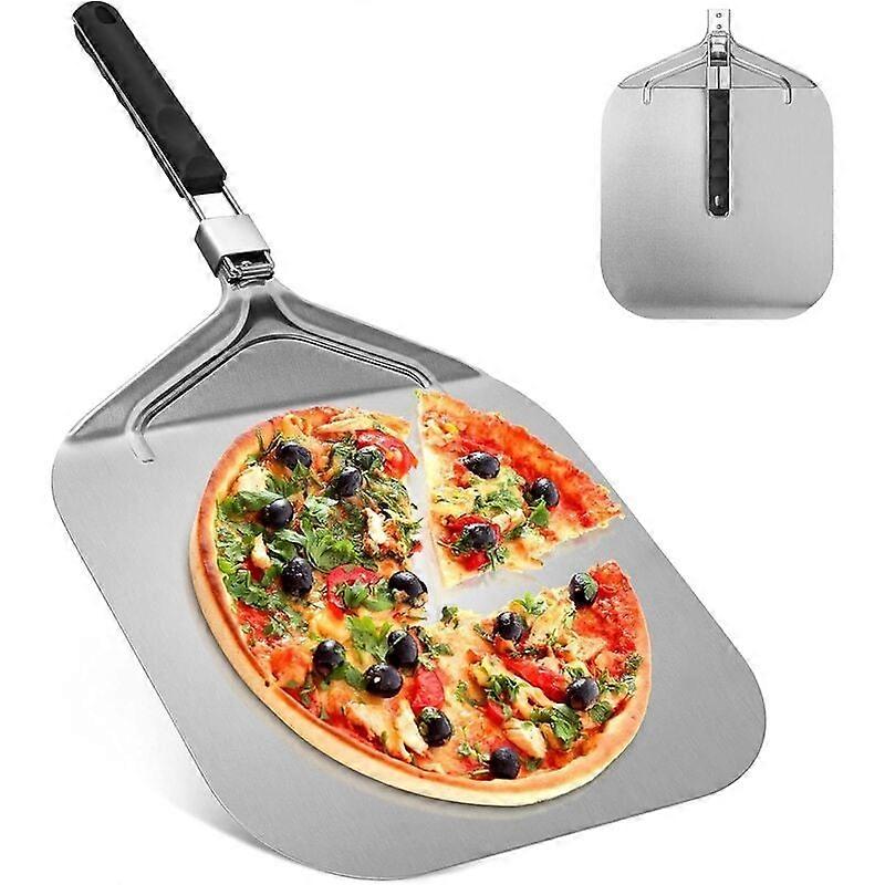 Perforated Pizza Peel, Stainless Steel Pizza Peel, 32x32cm, with Foldable Handle, Total Length 63.2cm