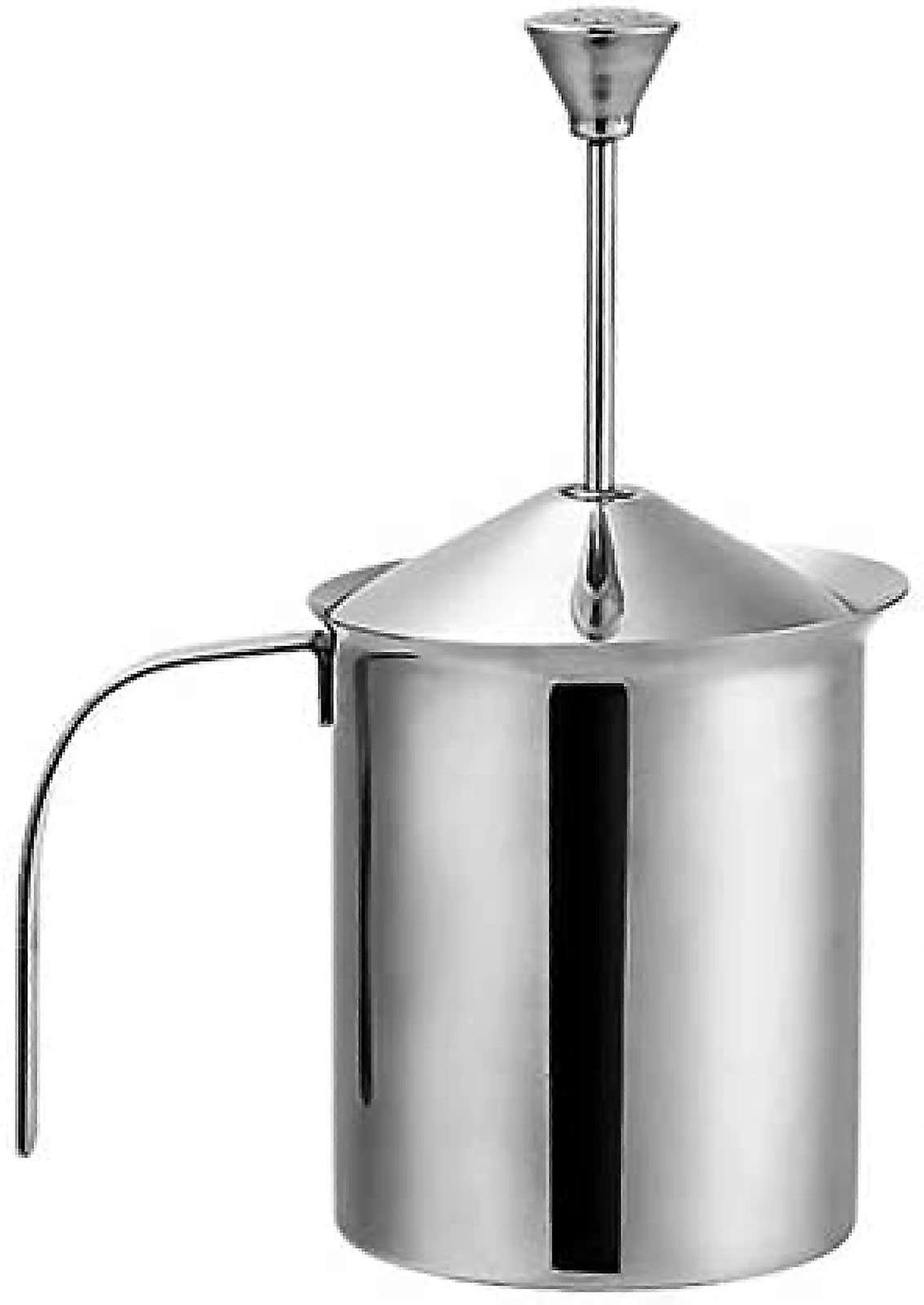 Manual Milk Frother, Stainless Steel, 400/800 ml, Milk Foam Thanks to Double Sieve and Special Press Mechanism, 400 ml, 800 ml, 800 ml 800ml