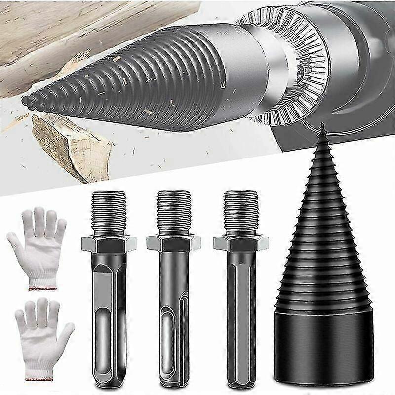 Log Splitting Drill 42mm Cone Log Splitter for Firewood with 3 Multifunctional Shafts