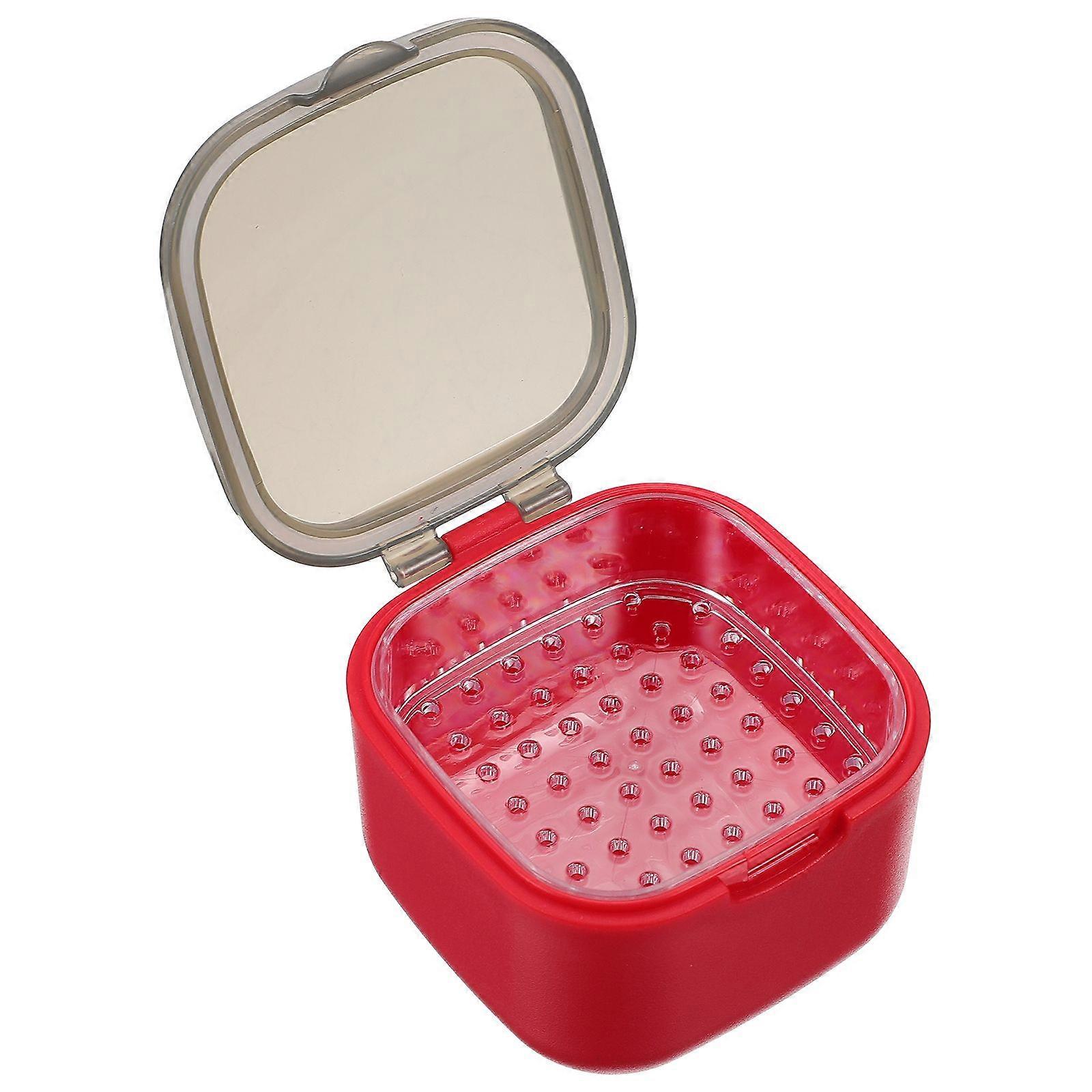 1 Pc Convenient Braces Holding Box Portable Denture Storage Box Cleaning Box (Red)