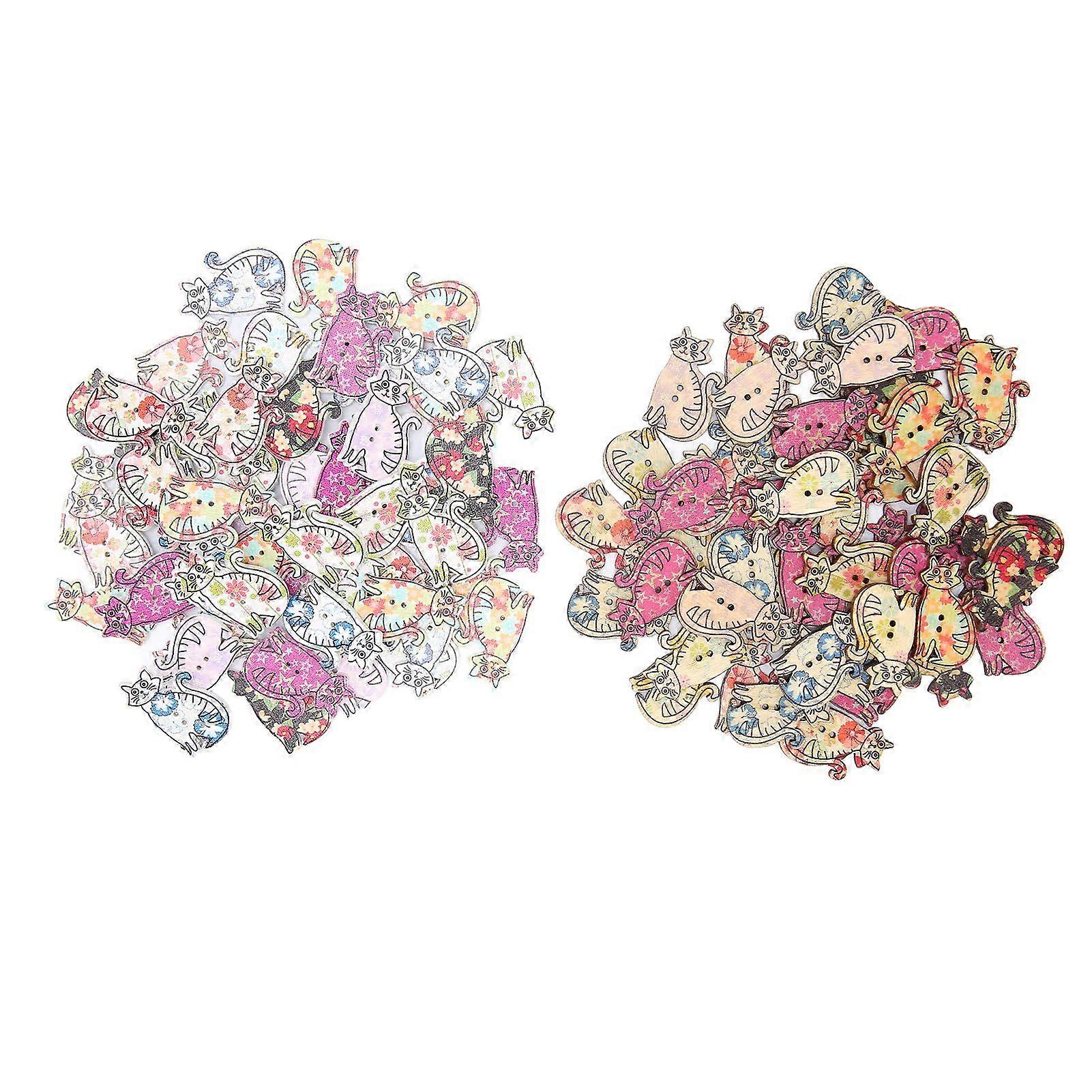 2025 Mais recente Modelo 100 Pcs Craft Botões Resistente Madeira Retro Cat Estilo Assorted