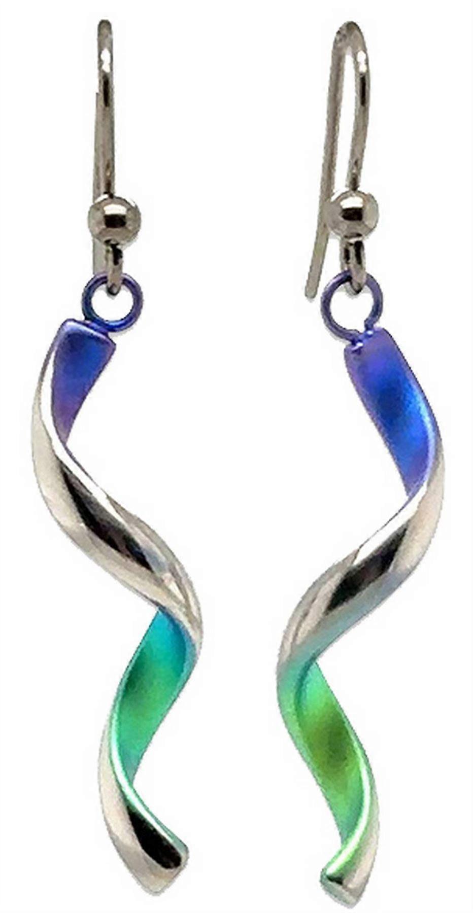 Ti2 Titanium Spiral Drop Earrings - Green