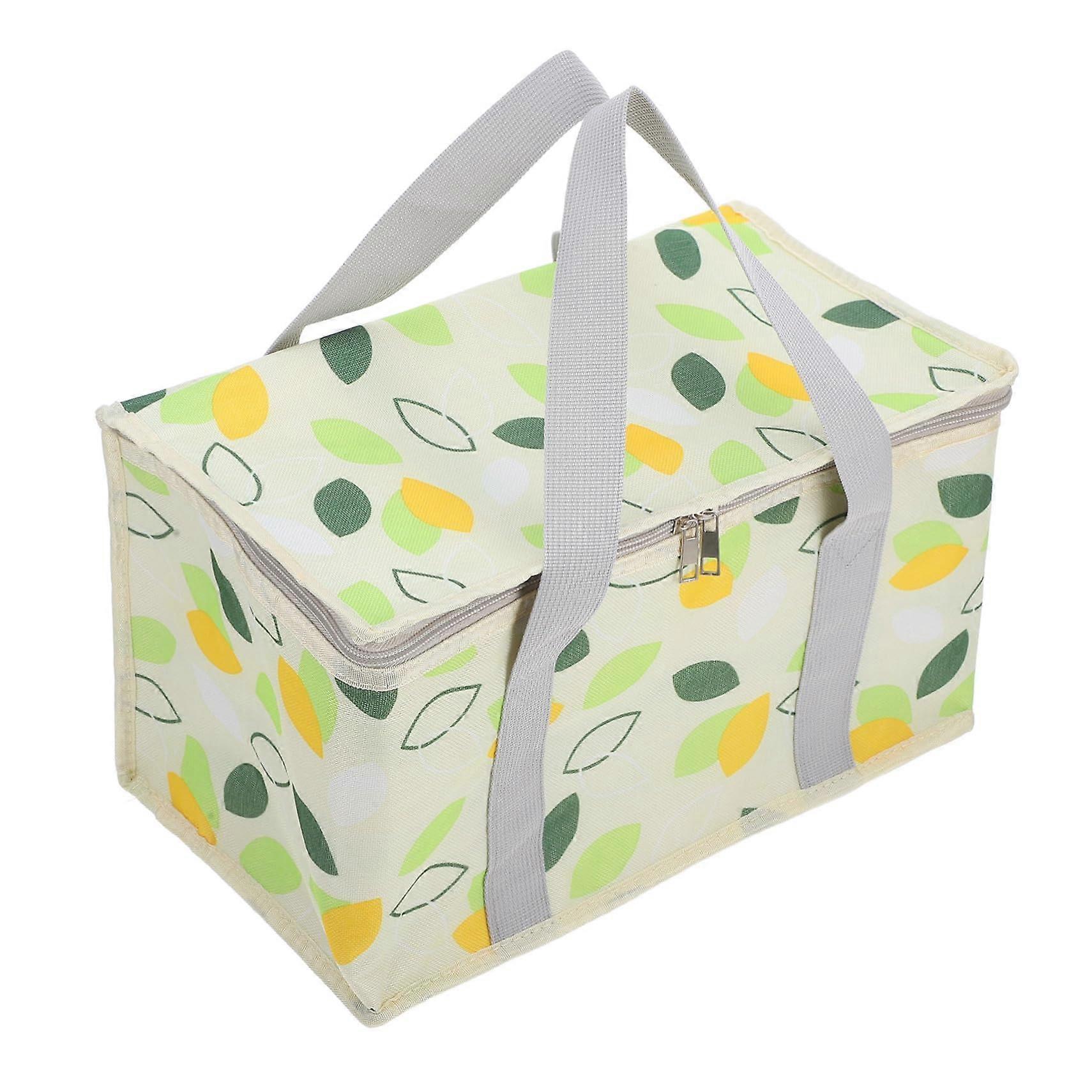 Isolated Lunch Bag Insulated Picnic Cooler Tote Oxford Fabric Green Space-Saving Beach and Travel Lunch Box