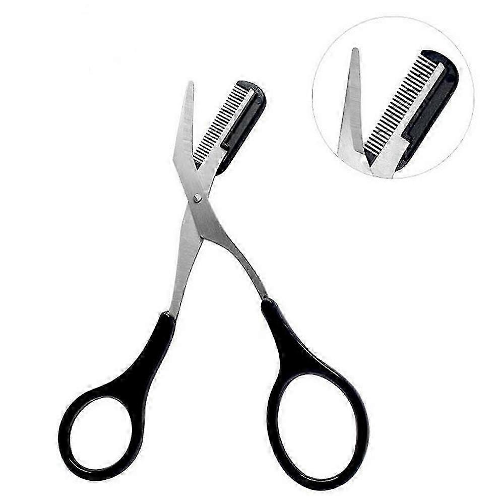 Professional Precision Trimmer Eyebrow Scissors Remover Beauty Tool with Comb and Non Slip Finger Grips Black Silver Tone for Men-Yvan