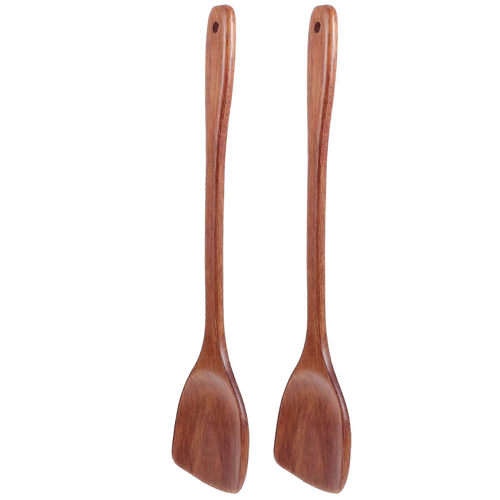 2Pcs Wooden Spatulas for Non stick Cooking with Long Handles