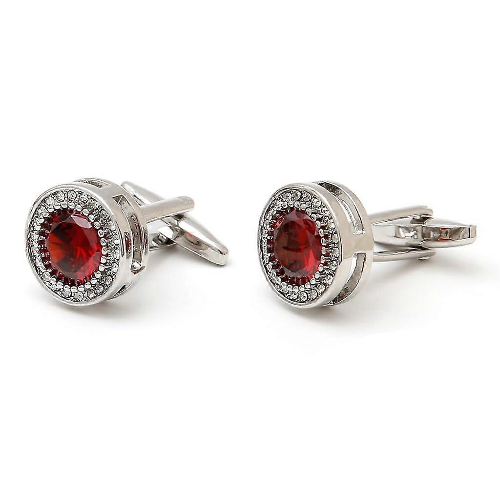 Herren Manschettenknöpfe Vintage Französisch Set Rot Zirkonia Runde Silber Hemdknöpfe für Elegante Anlässe