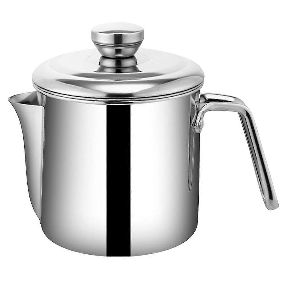 Cooking Oil Storage Container Soup Container with Strainer Lid for Kitchen Cooking Stainless Steel Round Shape 1 Set