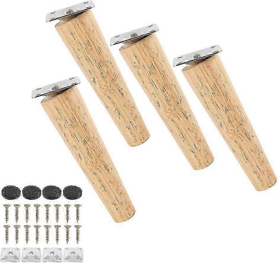 Set of 4 Solid Wood Furniture Leg,with Non-Slip Mat,Mounting Plate and Screws(15cm, Angled Leg)