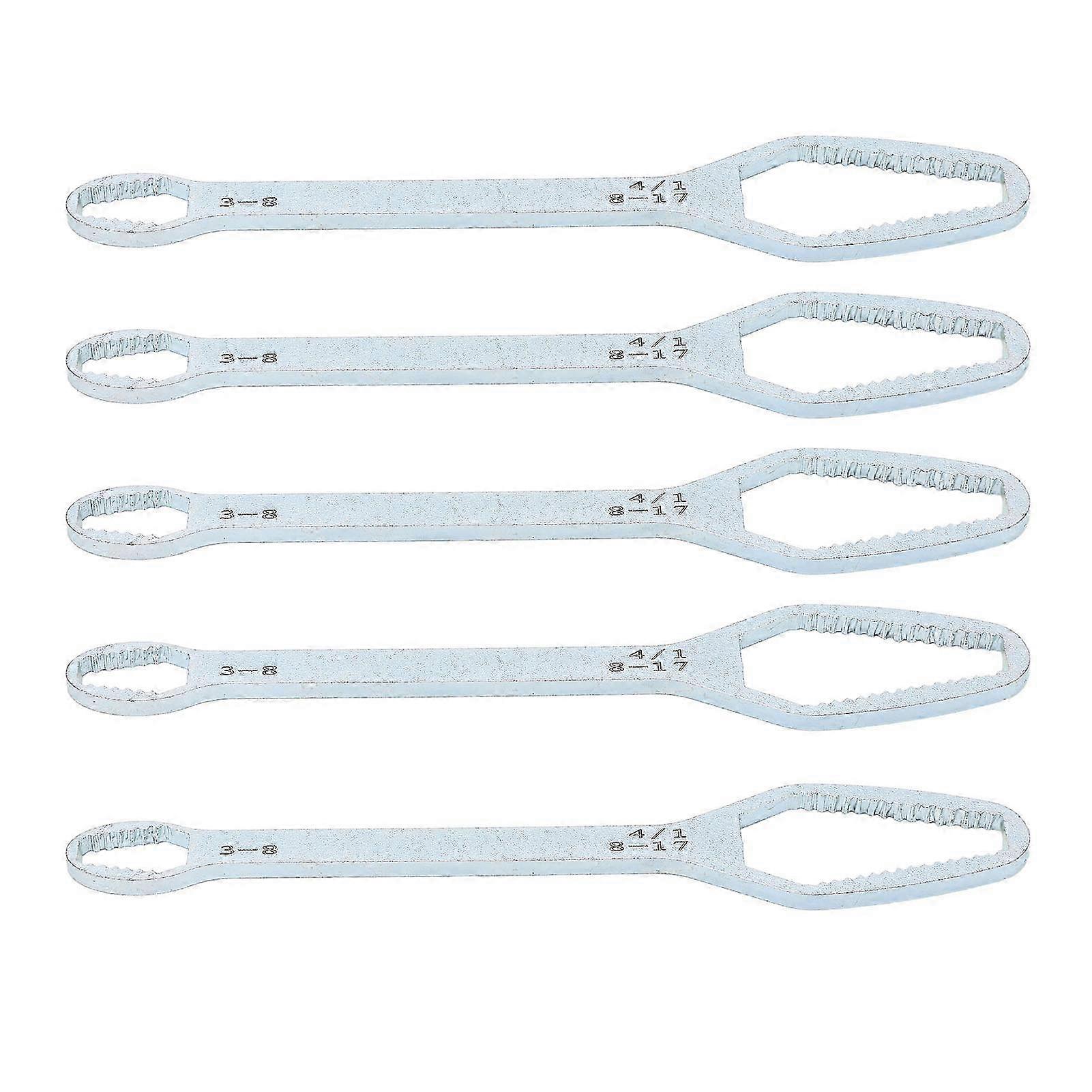 5-Piece Double-Ended Wrench Set - Multifunctional Self-Tightening Spanner & Adjusting Tool 317mm with Durable Zinc Coating in Silver Color
