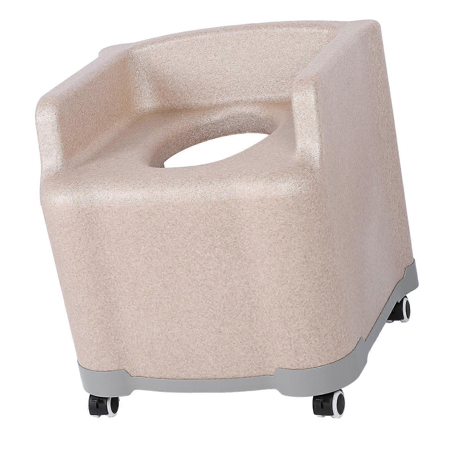 Portable Commode Toilet Chair with Universal Wheels Armrest Non Slip Quick Drying Soft EPP Portable Commode Stool for Bathroom Beige Wheel Version