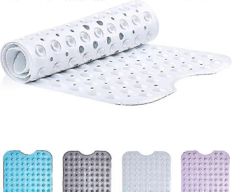 Non-slip Extra Long Bath Mat With Suction Cups, 100x40cm/40x16in Bathtub Mats, Anti-mildew, Machine Washable, Latex-free (white)