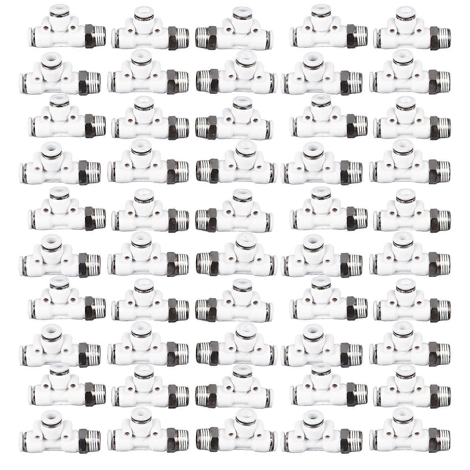 50PCS Tee Air Connectors T Shape 3 Way Adjustable Quick Insert Pneumatic Fittings for PU Nylon Hoses 0Mpa‑1.6Mpa