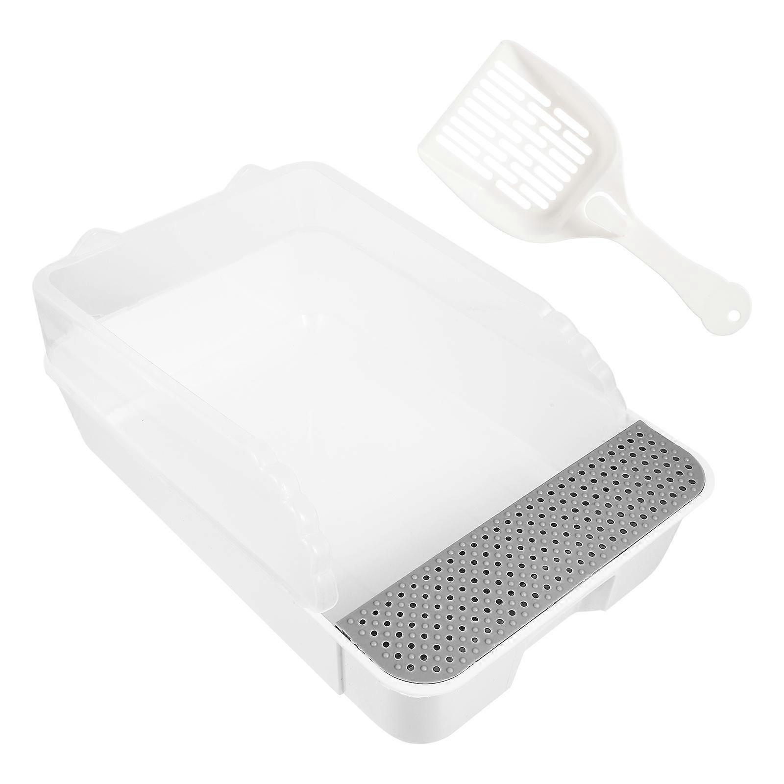 White Cat Litter Box with Semi Enclosed Design for Pet Use Made of PP Safe and Durable